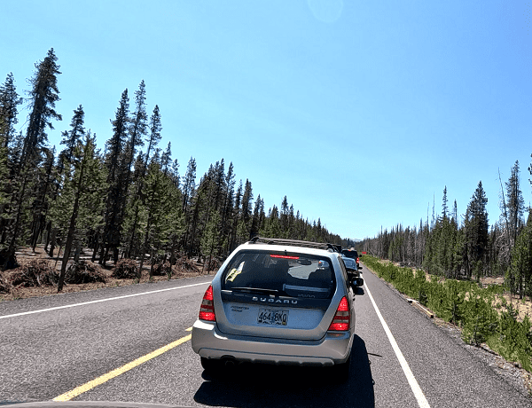 our view while in line to enter Crater Lake Park