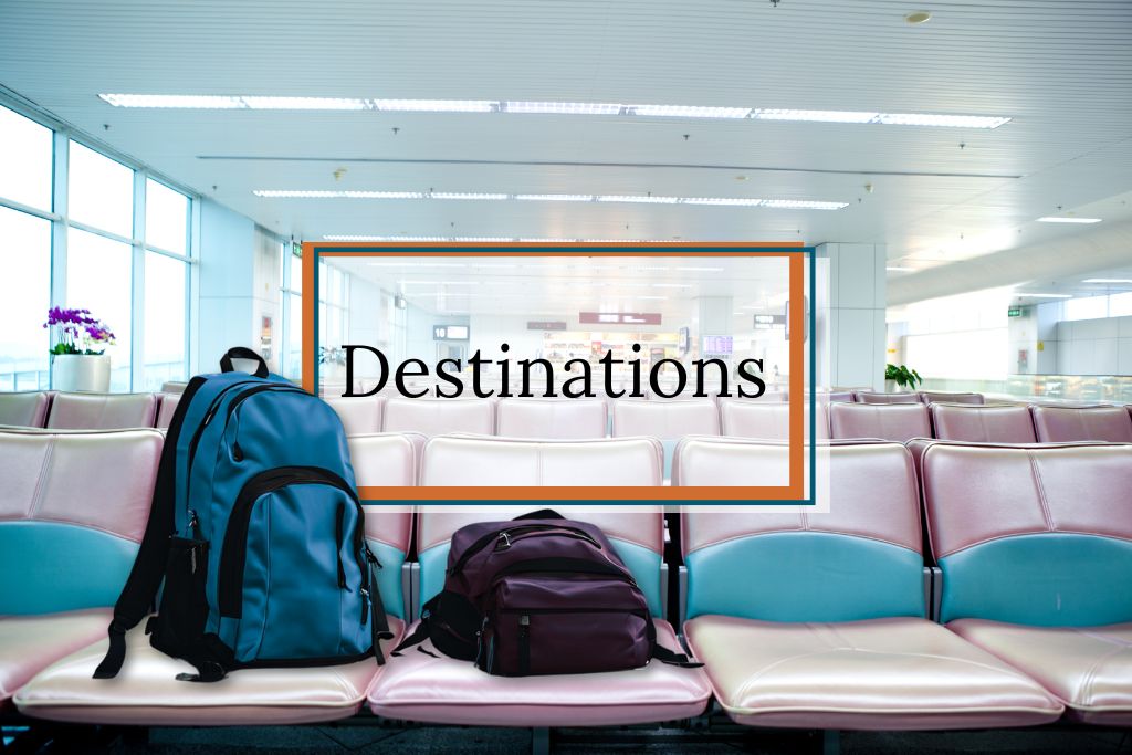 picture of our two backpacks sitting on seats at an airport