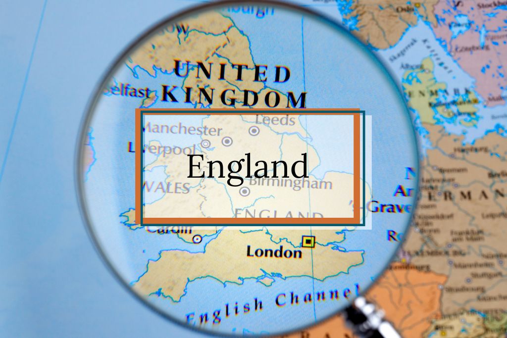 looking at a map of England through a magnifying glass