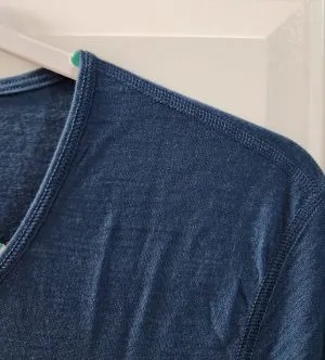 picture showing details of should seam on a wool tshirt