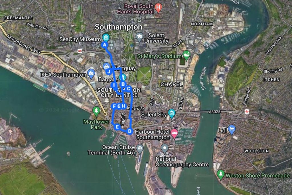 walking tour map of Southampton