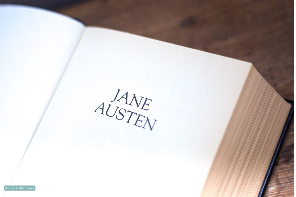 a picture of the inside cover with the words "Jane Austen" printed on it