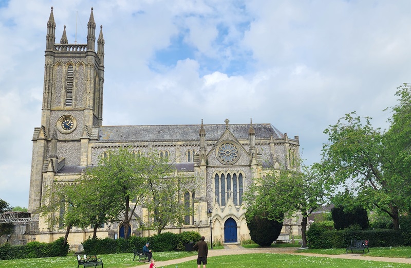 Photo we took of the side view of St Mary's Church in Andover, England