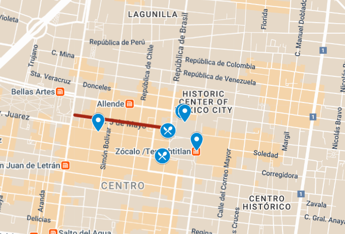 itinerary waypoints for Day 1: Welcome to CDMX – Historic Core & Rooftop Views